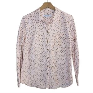 Foxcroft | Pink Brown Ivory Patterned Corduroy Button Front Shirt Relaxed Fit